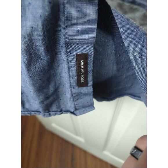 Michael Kors Men L Shirt Button Collared Long Sleeve Blue Collared Button Wrist - Picture 6 of 9